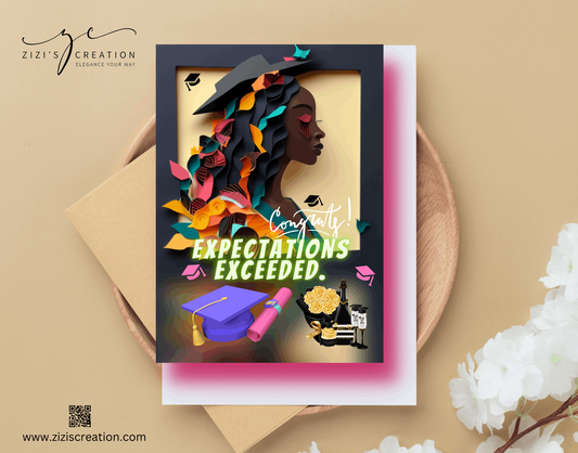 Illusionary 3D African American Girl Graduation Card | Paper Cut Craft | Paper Illustration AI Generated