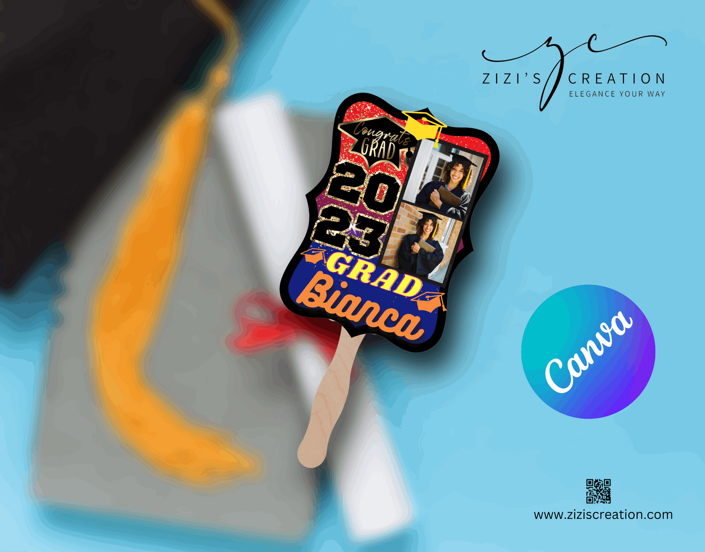 Graduation Fan Personalized College Graduation Fan| Commercial use Allowed| Canva Template