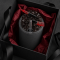 Corrected packaging mockup of removable magnetic horror knife tumbler lid with clear front straw opening