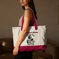 Tote bag with a skeleton reading a book, text "JUST ONE MORE CHAPTER".