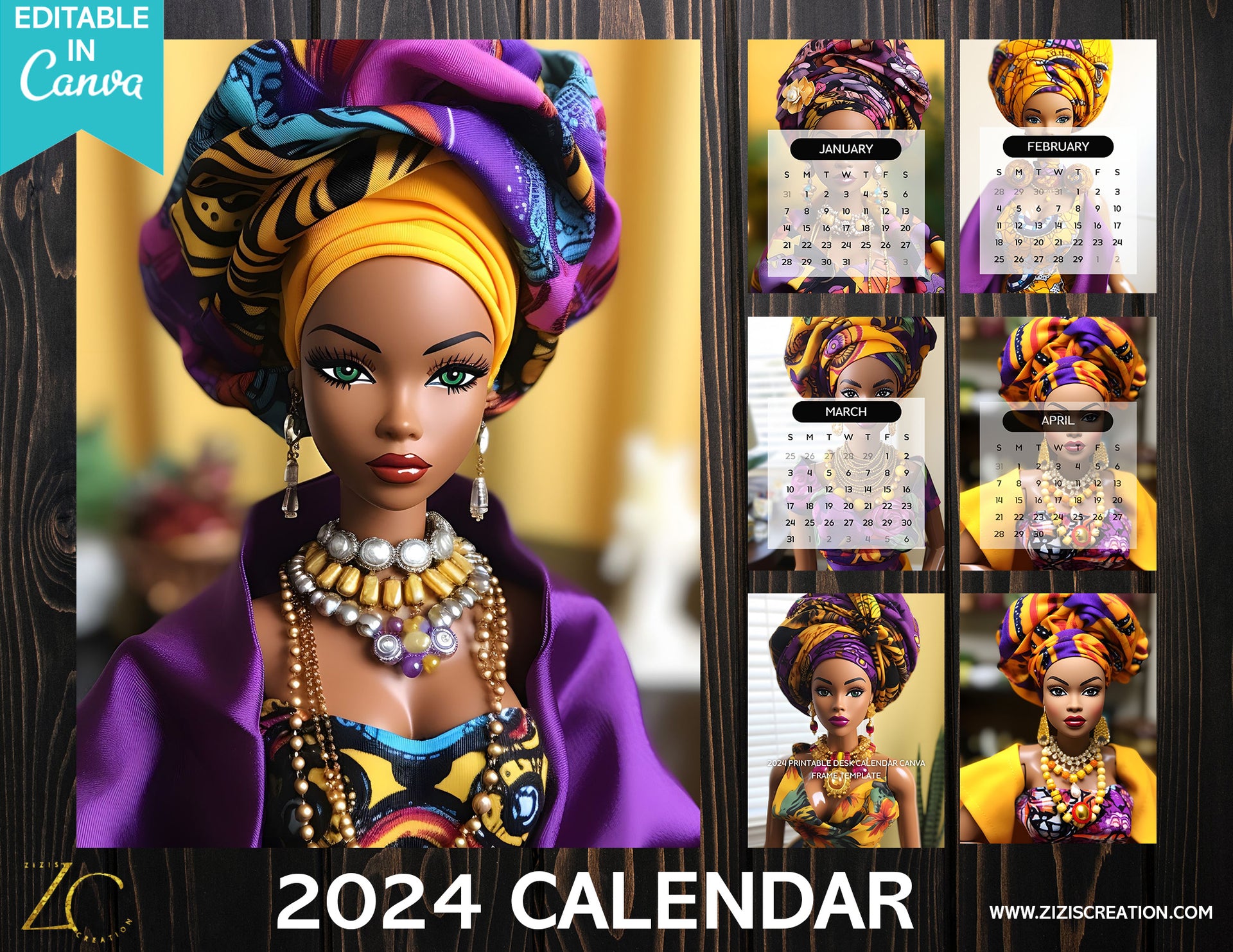 ANKARA QUEEN | 2024 Calendar Template | Fully Editable Canva Template | Personal-Commercial Use | Bonus Clip Art | Bundle | Digital download