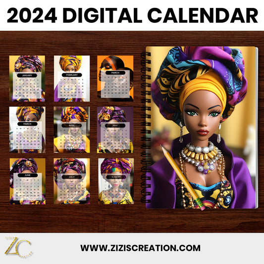 ANKARA QUEEN | 2024 Calendar Template | Fully Editable Canva Template | Personal-Commercial Use | Bonus Clip Art | Bundle | Digital download