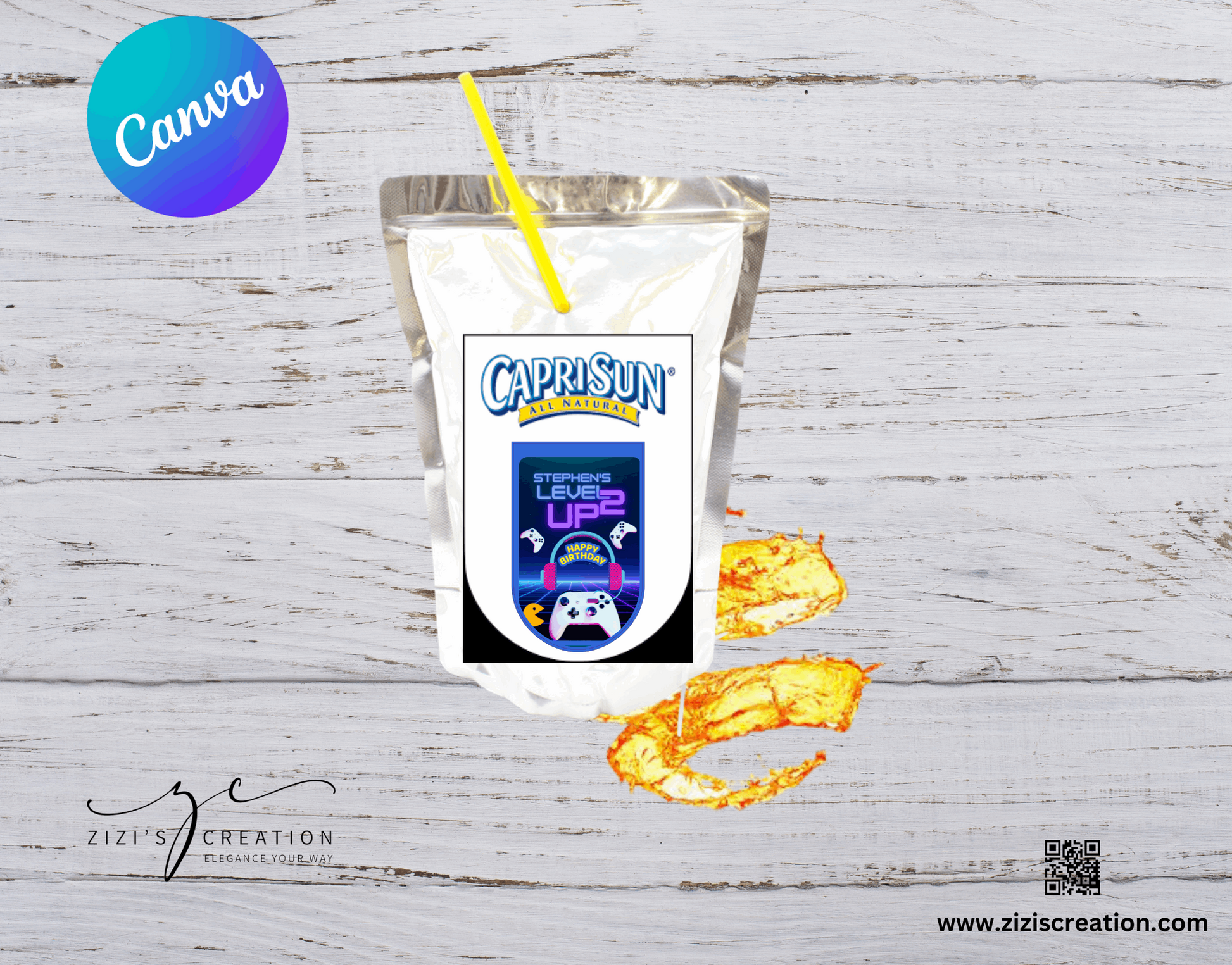 Capri Sun label | Gaming Theme | Unique Personalization | Party-Ready Digital Designs for Kids with Fun-Filled Kids Party Digital Designs