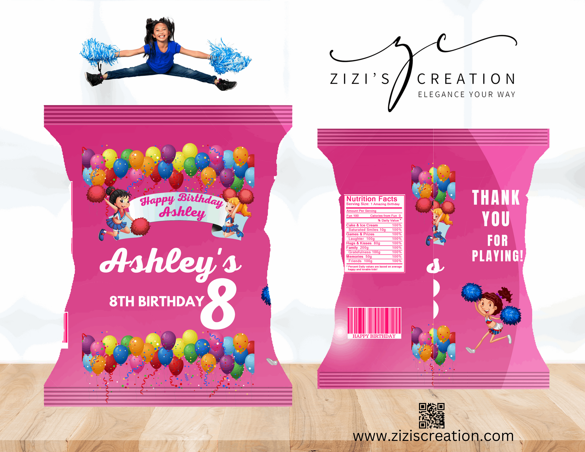 CHIPS BAG | Cheerleader | Unique Personalization | Party-Ready Digital Designs for Kids with Fun-Filled Kids Party Digital Designs