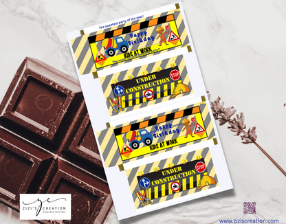 Chocolate Bar | Construction | Unique Personalization | Party-Ready Digital Designs for Kids with Fun-Filled Kids Party Digital Designs