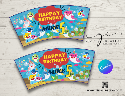 Coffee Cup Label | Baby Shark | Unique Personalization | Party-Ready Digital Designs for Kids with Fun-Filled Kids Party Digital Designs