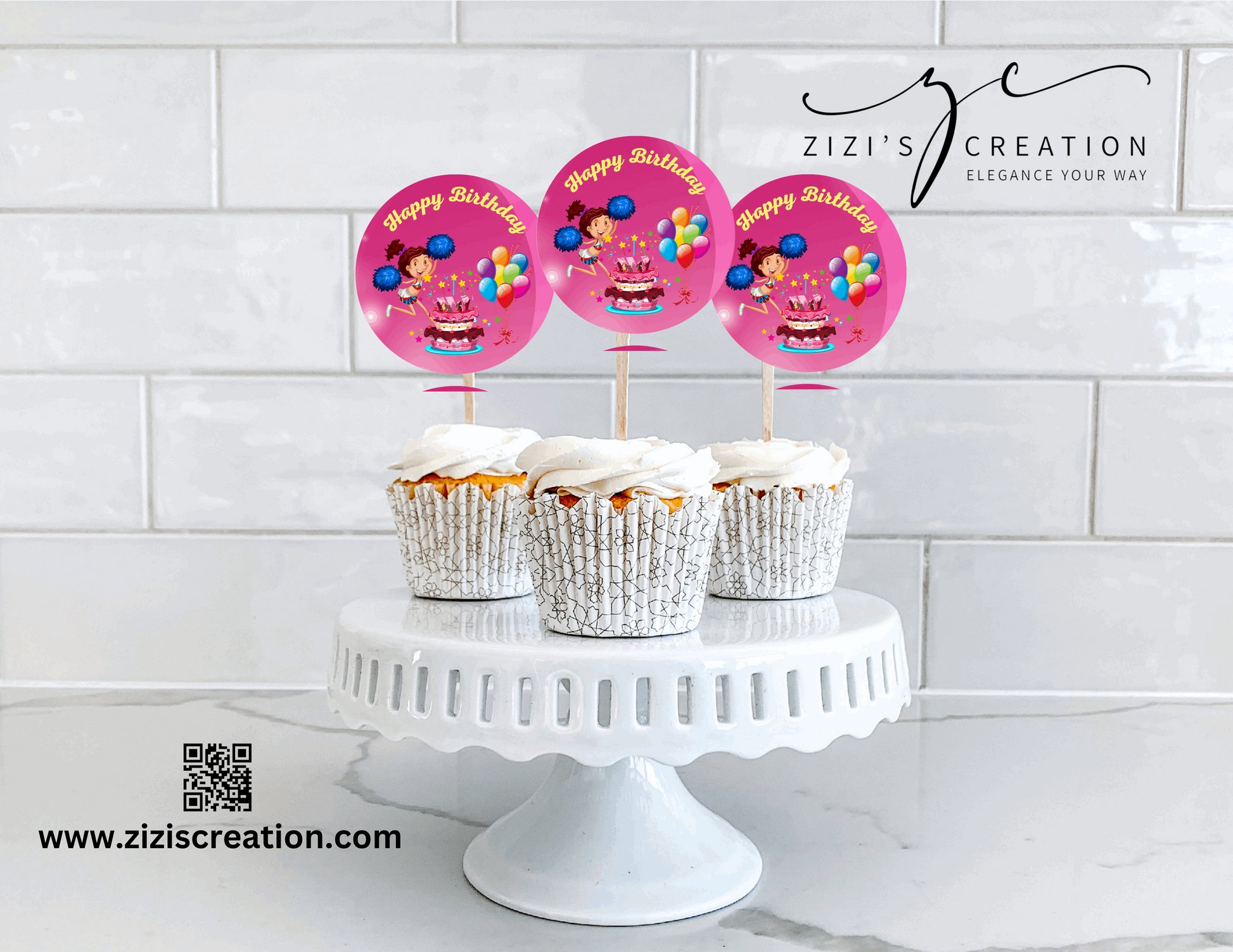 Cup Cake labels | Cheerleader | Unique Personalization | Party-Ready Digital Designs for Kids with Fun-Filled Kids Party Digital Designs