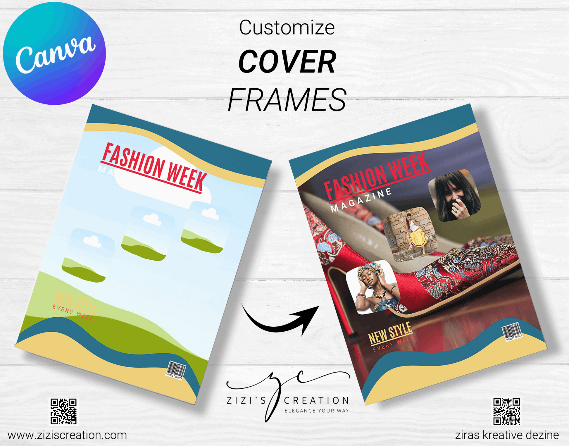 Fashion Week, Creative Canva Cover Frames for EBooks, Journals, Stories & Magazines - Elevate Your Design Game! | Customizable | Canva Edit