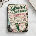 Journal cover with "Growth Looks Good" and five motivational tips.