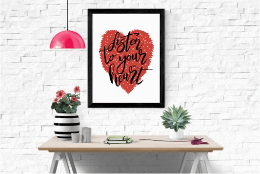 Listen To Your Heart, Printable Wall Art, Quote Art, Home Decor, Bedroom Decor, Inspiring Art, Instant Download, Digital Download, Decor