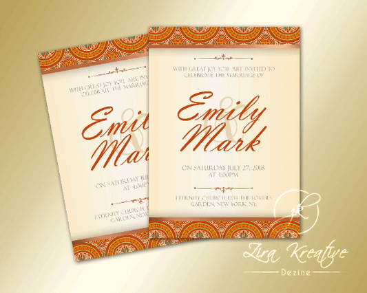 DIY Wedding Invites, Wedding Printable in a Burnt Orange Boho Style Design