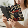 E-reader case with "Read the Clues" design and crime scene elements.
