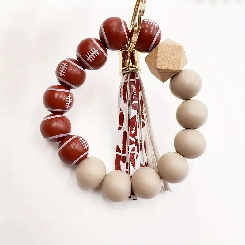 Sports Beaded Wristlet Keychain with Tassel – Multi-Sport Bracelet | Baseball, Soccer, Tennis & More