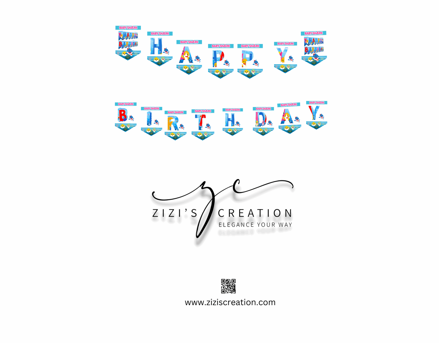 Happy Birthday banner| Baby Shark | Unique Personalization | Party-Ready Digital Designs for Kids with Fun-Filled Kids Party Digital Designs