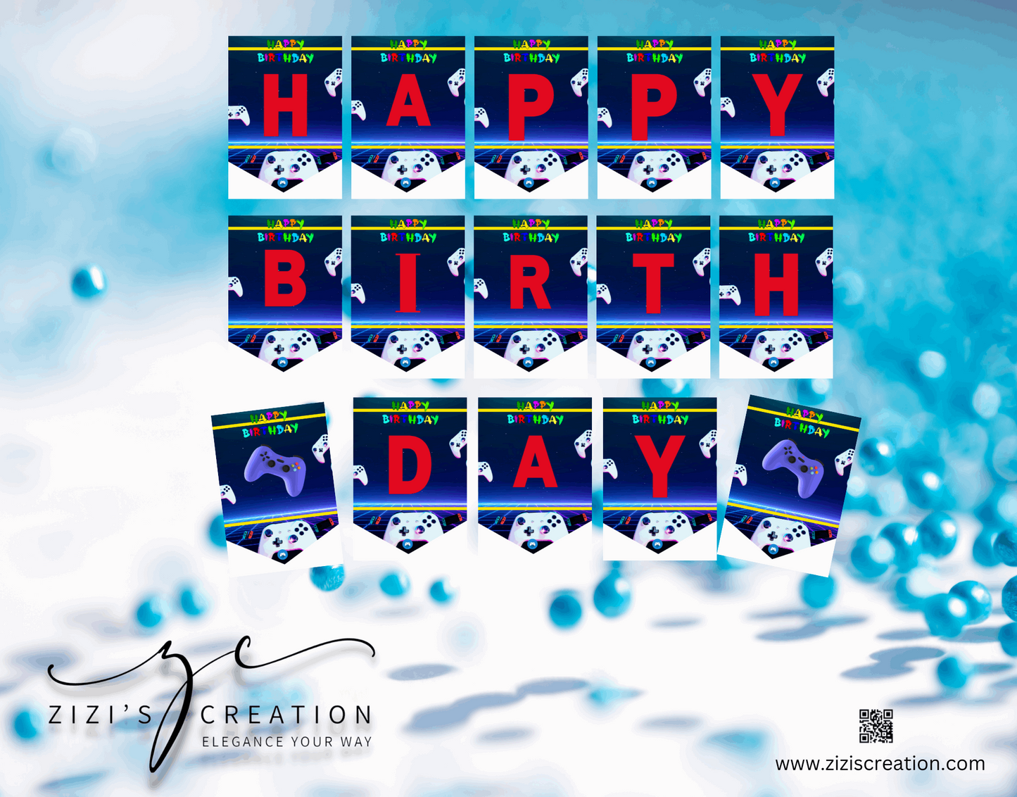 Birthday Banner | Gaming Theme | Unique Personalization | Party-Ready Digital Designs for Kids with Fun-Filled Kids Party Digital Designs