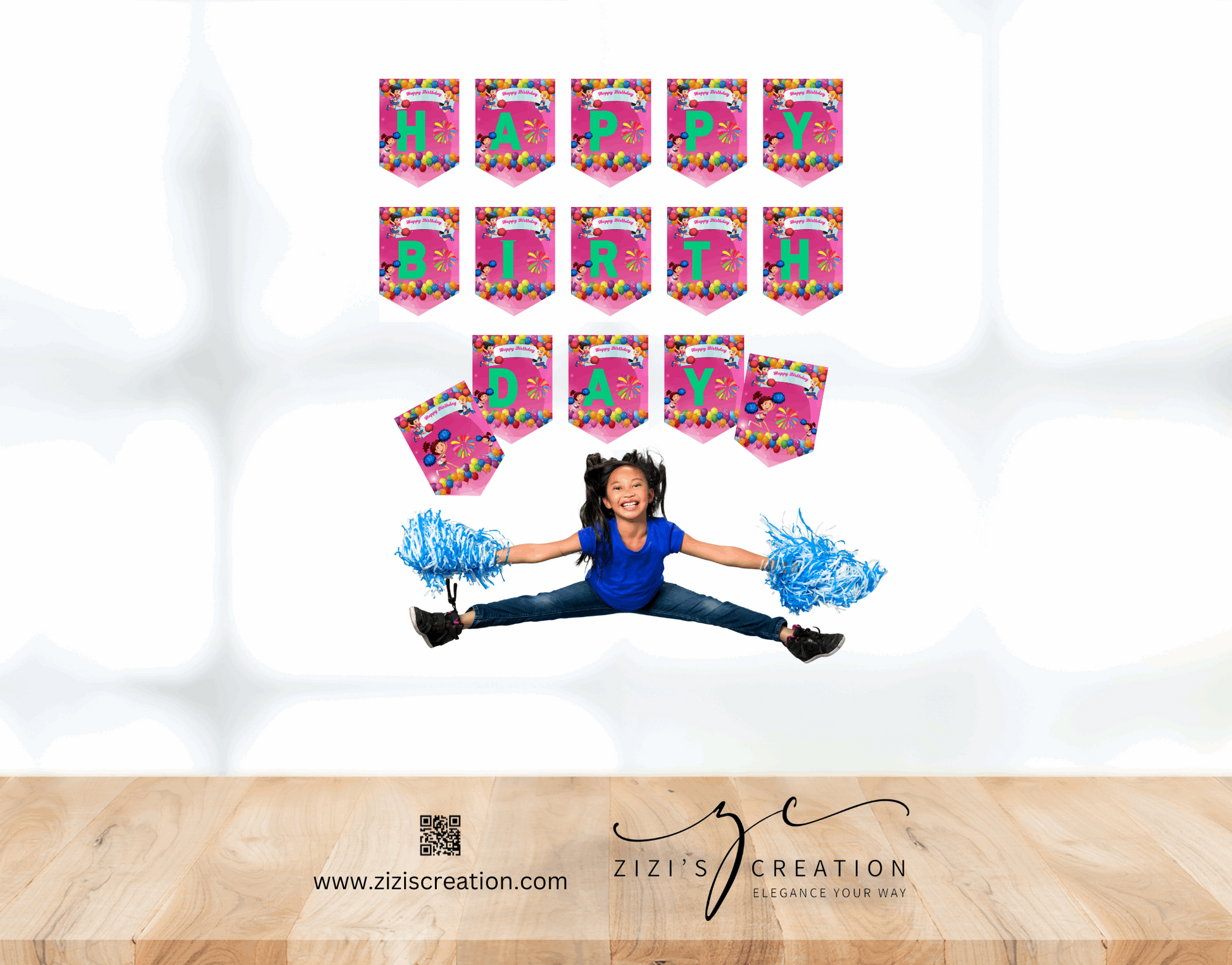 Happy Birthday banner| Cheerleader | Unique Personalization | Party-Ready Digital Designs for Kids with Fun-Filled Kids Party Digital Design