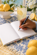hardcover journal showing 150 lined pages for recipes and party notes