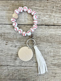 Baseball Wristlet Keychain | Personalized Beaded Wood Charm Keyring | Baseball Mom Gift