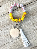 Baseball & Softball Combo Wristlet Keychain | Personalized Beaded Wood Charm | Sports Mom Gift
