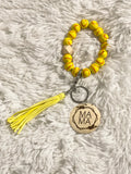 Softball Wristlet | Beaded Keychain Wristlet with Wood Pendant | Softball Mom & Player Gift
