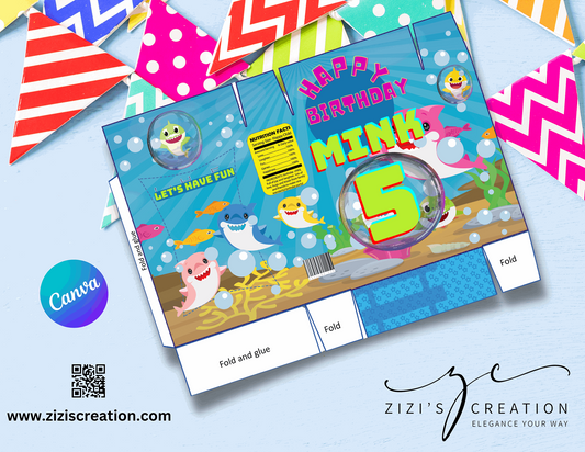 Invitation Box | Baby Shark | Unique Personalization | Party-Ready Digital Designs for Kids with Fun-Filled Kids Party Digital Designs