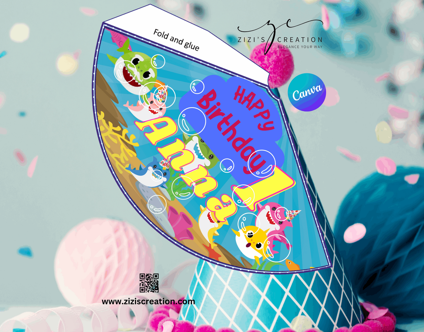 Party Hat | Baby Shark | Unique Personalization | Party-Ready Digital Designs for Kids with Fun-Filled Kids Party Digital Designs