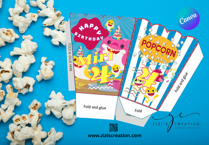 Pop corn | Baby Shark | Unique Personalization | Party-Ready Digital Designs for Kids with Fun-Filled Kids Party Digital Designs