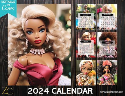 Queen 2024 Calendar Template | Fully Editable Canva Template | Personal-Commercial Use | Bonus Clip Art | Bundle | Digital download