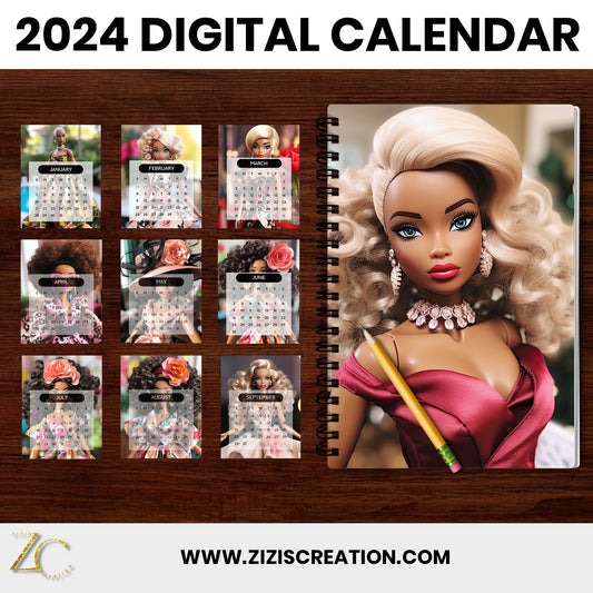 Queen 2024 Calendar Template | Fully Editable Canva Template | Personal-Commercial Use | Bonus Clip Art | Bundle | Digital download