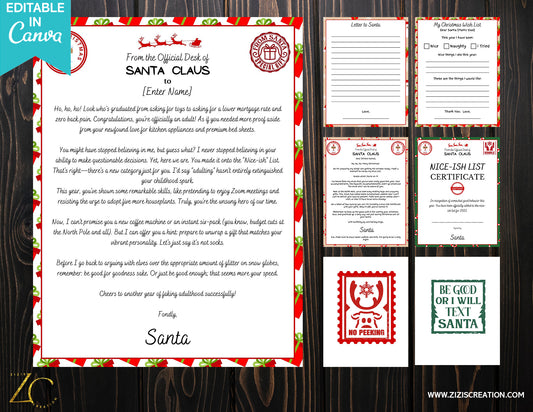 Sarcastic Santa Letter EDITABLE BUNDLE| Editable Santa Letter Bundle | Editable Canva Template | Personalized Holiday Fun| Printable Template