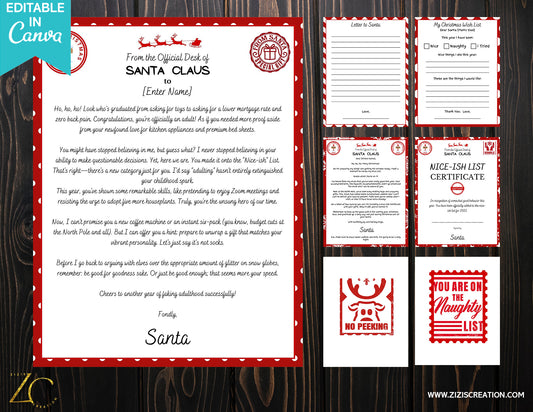 Sarcastic Santa Letter EDITABLE BUNDLE| Editable Santa Letter Bundle | Editable Canva Template | Personalized Holiday Fun| Printable Template