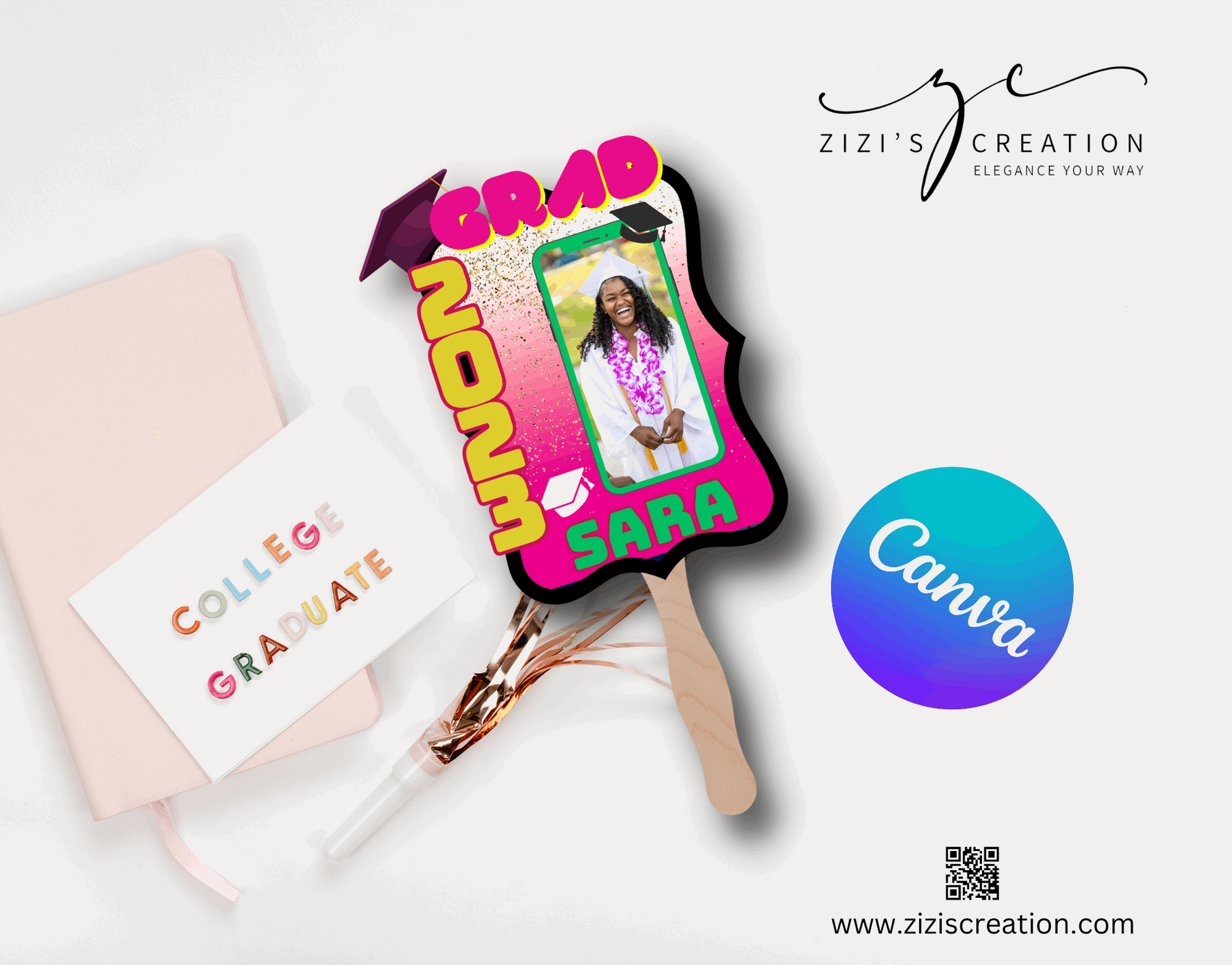 Graduation Fan Personalized College Graduation Fan| Commercial use Allowed| Canva Template