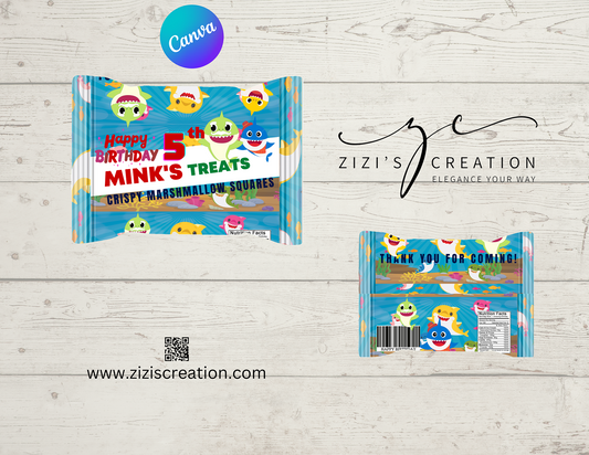 Rice Krispie treats | Baby Shark | Unique Personalization | Party-Ready Digital Designs for Kids with Fun-Filled Kids Party Digital Designs