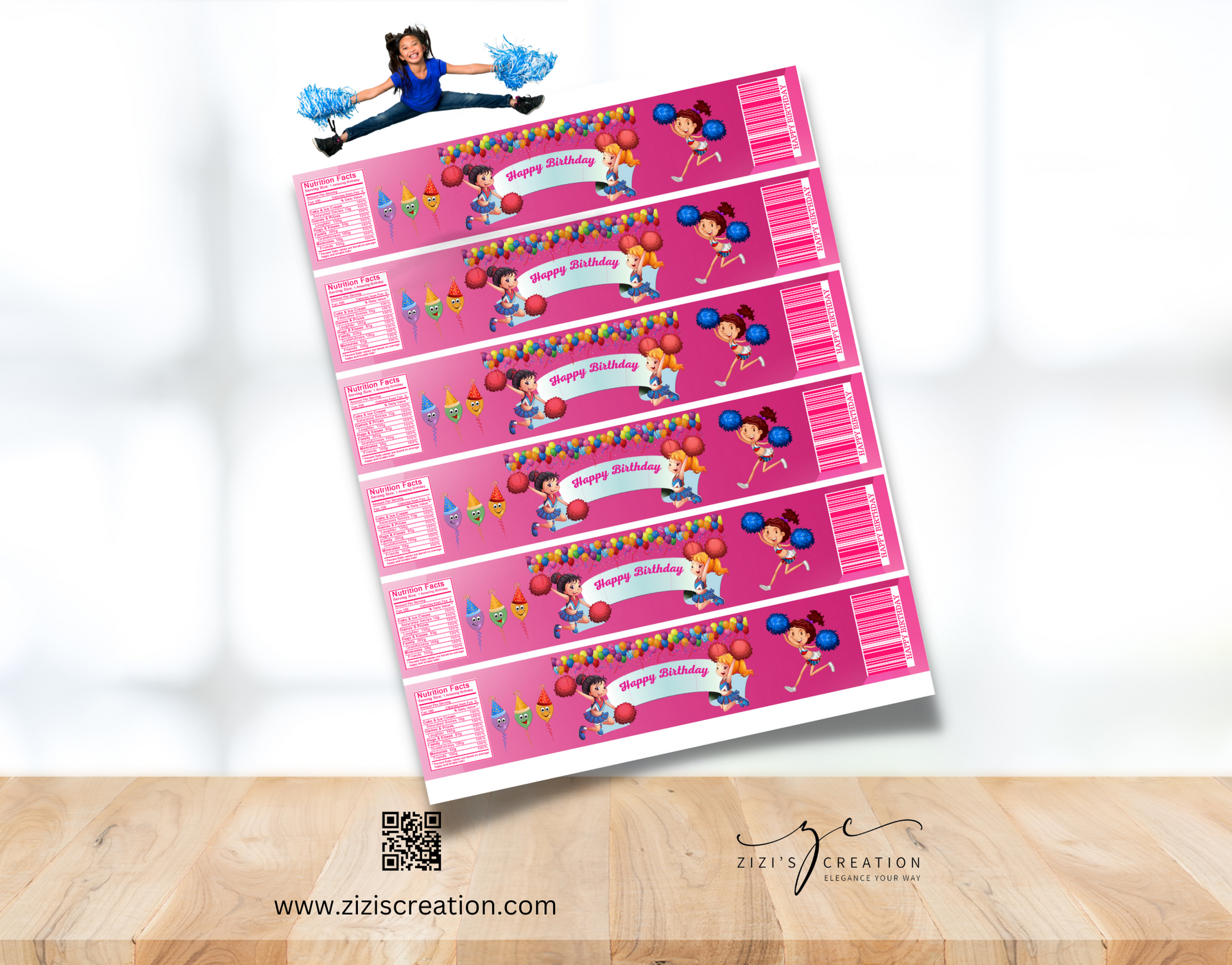 Water bottle label | Cheerleader | Unique Personalization | Party-Ready Digital Designs for Kids with Fun-Filled Kids Party Digital Designs