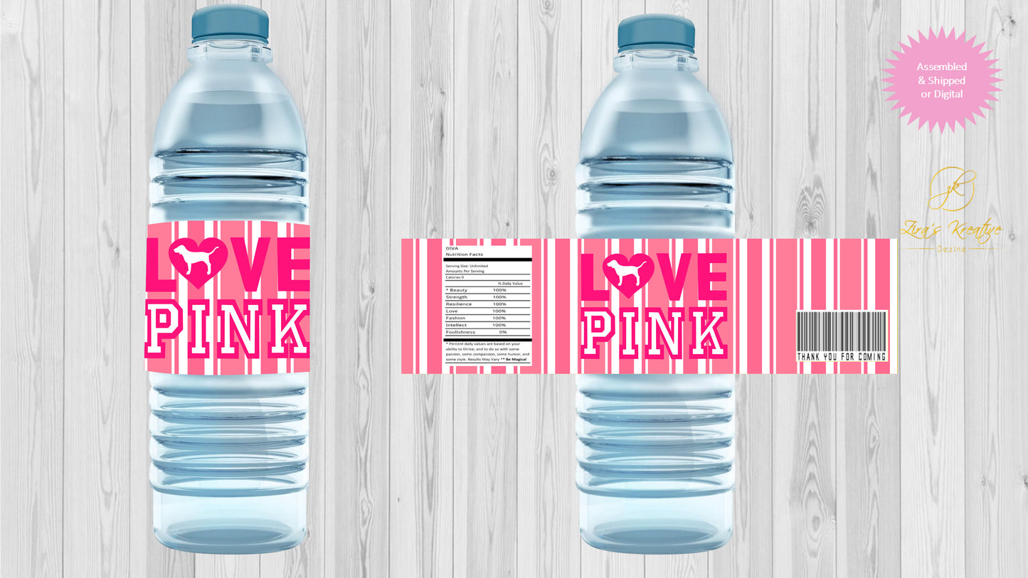 Designer Inspired Victoria Secret "LOVE PINK" Water Bottle, Victoria Secret Pink Party Supplies