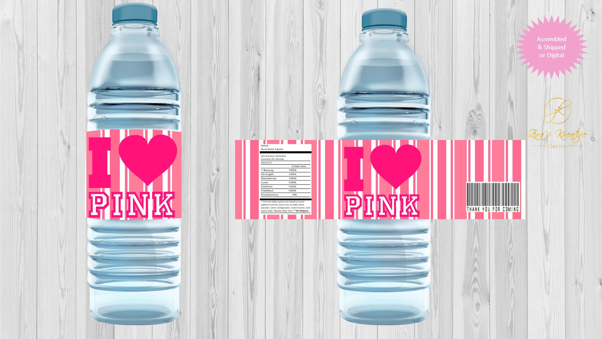 Designer Inspired Victoria Secret "LOVE PINK" Water Bottle, Victoria Secret Pink Party Supplies