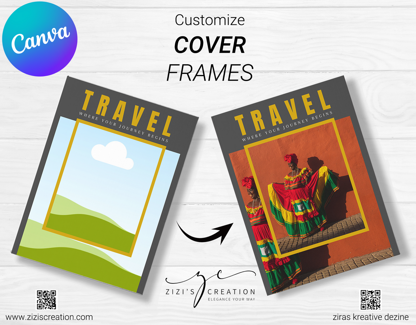 Travel, Creative Canva Cover Frames for EBooks, Journals, Stories & Magazines - Elevate Your Design Game! | Customizable | Canva Edit