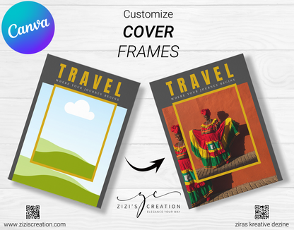 Travel, Creative Canva Cover Frames for EBooks, Journals, Stories & Magazines - Elevate Your Design Game! | Customizable | Canva Edit