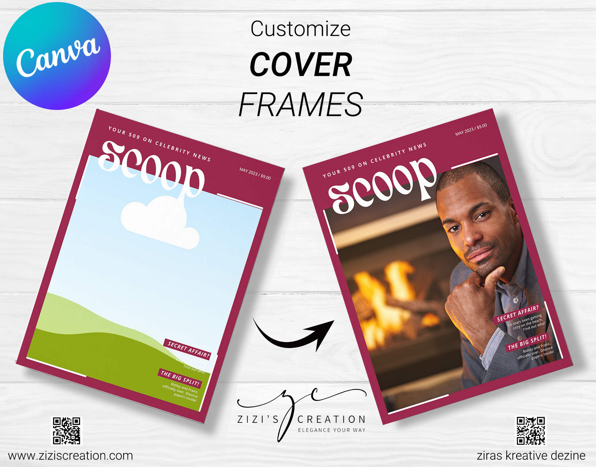 Scoop, Creative Canva Cover Frames for EBooks, Journals, Stories & Magazines - Elevate Your Design Game! | Customizable | Canva Edit