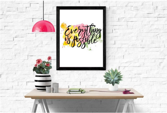 Motivational Quote, "Everything is possible", Watercolor Art, Motivational Art, Quote Poster, Art and Collectibles, Home Style, Home Decor