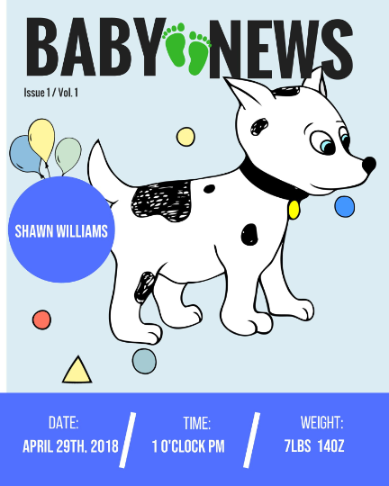 Blue Dog Birth Announcement Artwork Customized Design, Printable, Instant Download, Digital Poster