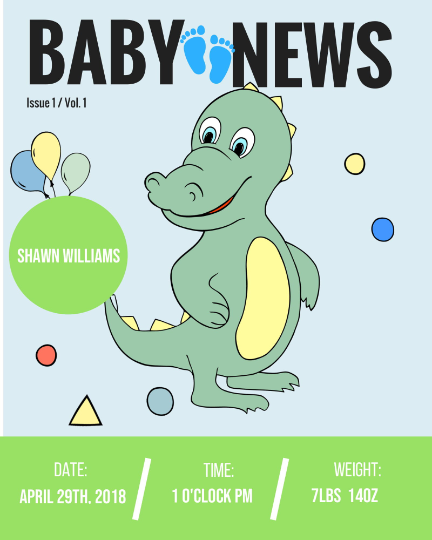 Blue Dino Birth Announcement Artwork Design, Printable Instant, Download Digital Poster