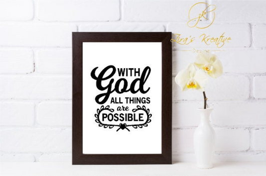 With God All Things Are Possible Christian Quote, Instant Download, Digital Poster, Wall Art Printable