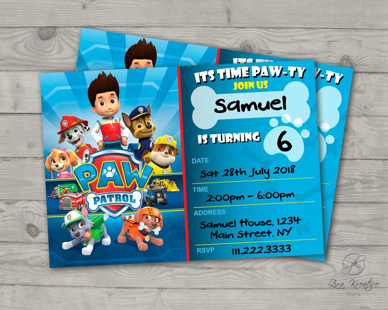 Paw Patrol Party Kids Invitation Card