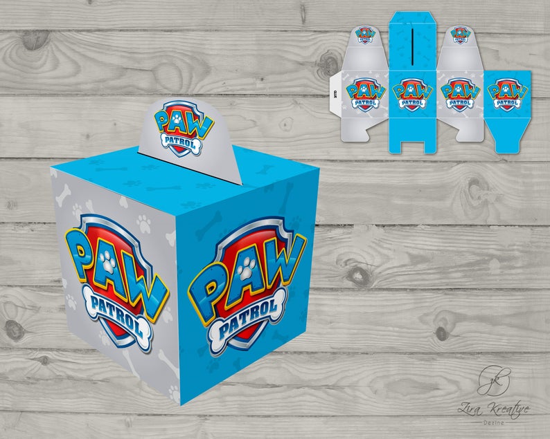 Paw Patrol Party favor box Printable Instant Download Digital Poster Wall Art