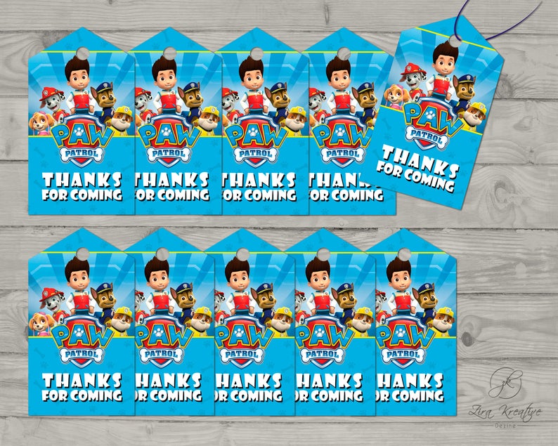 Paw Patrol Party Thank You Tags Printable Instant Download