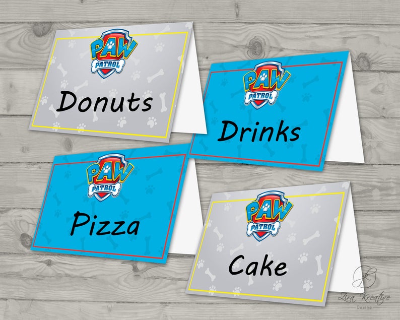 Paw Patrol Party Food Tent Labels Printable Instant Download Digital Poster Wall Art