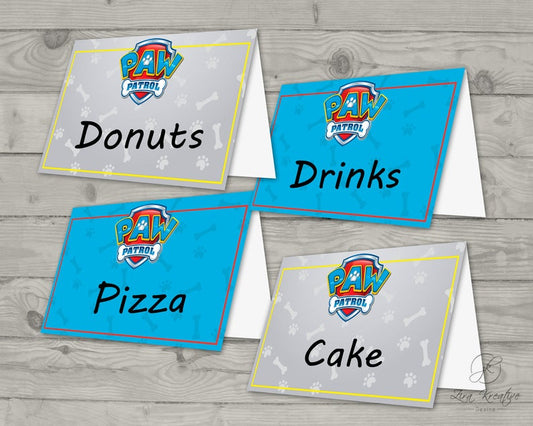 Paw Patrol Party Food Tent Labels Printable Instant Download Digital Poster Wall Art