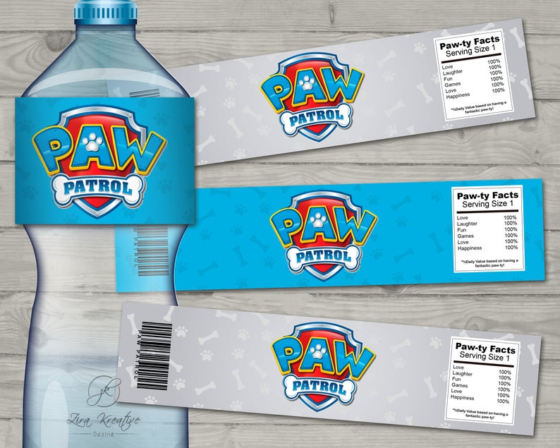 Paw Patrol Party Water Labels Printable Instant Download Digital Poster Wall Art