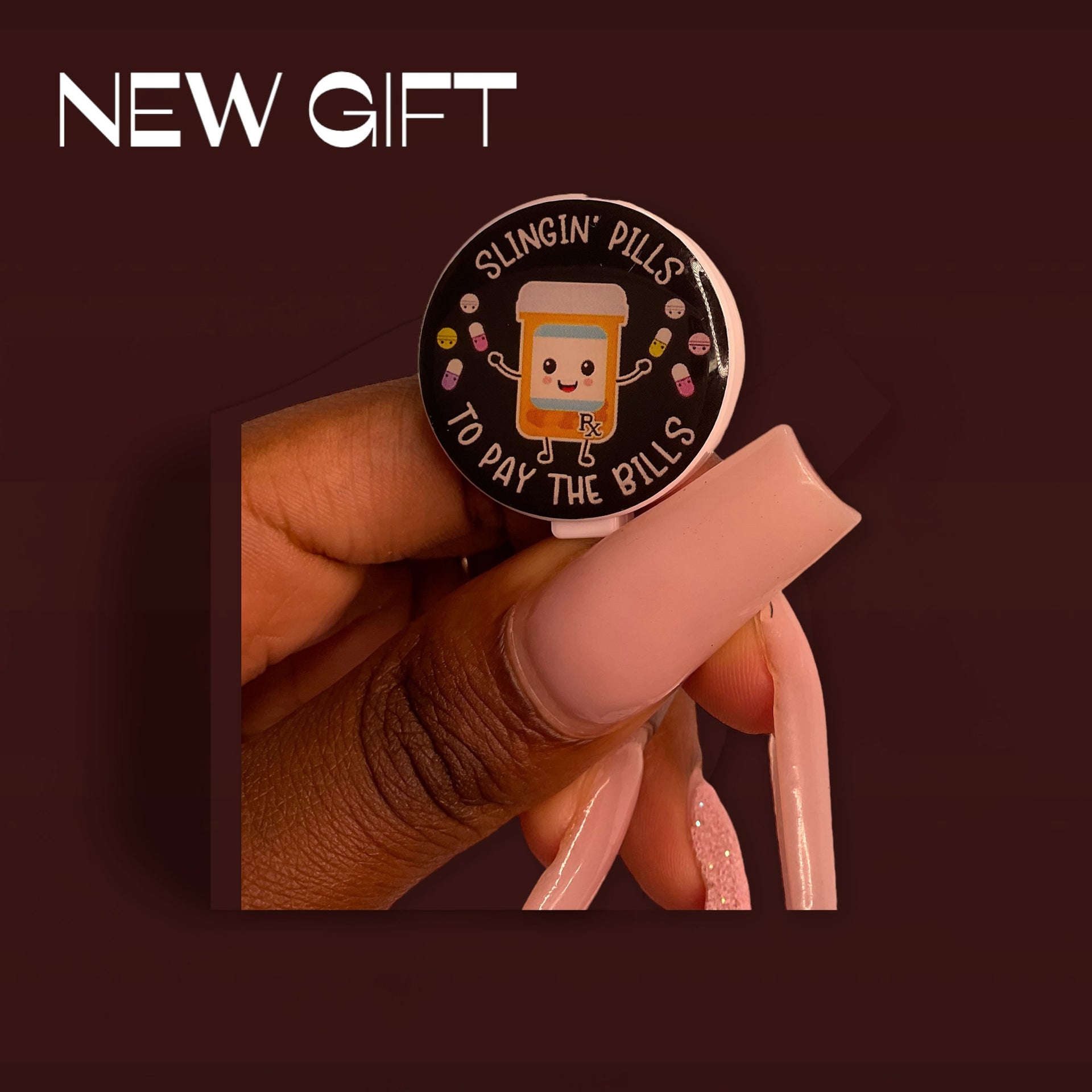 Slingin' pills to pay the bills, Gift, Badge Reel, Work Badge, Pastel Color Badge Reel, Acrylic Badge Reel